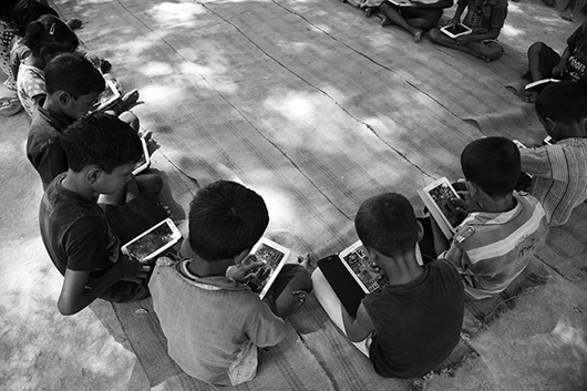 children studying on tablet varanasi uttar pradesh India Asia