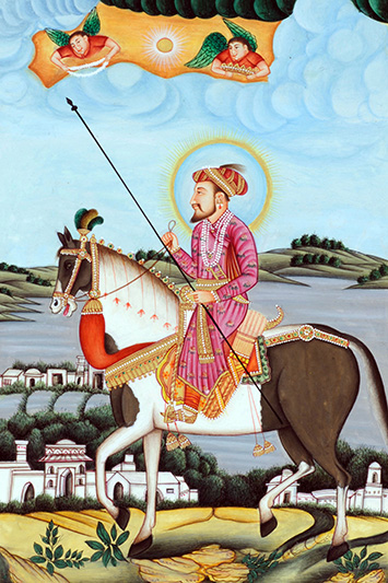 Mughal Emperor Shah Jahan riding a horse miniature painting