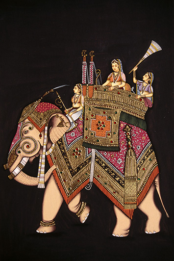 Mughal Empress Mumtaz Mahal riding an elephant miniature painting